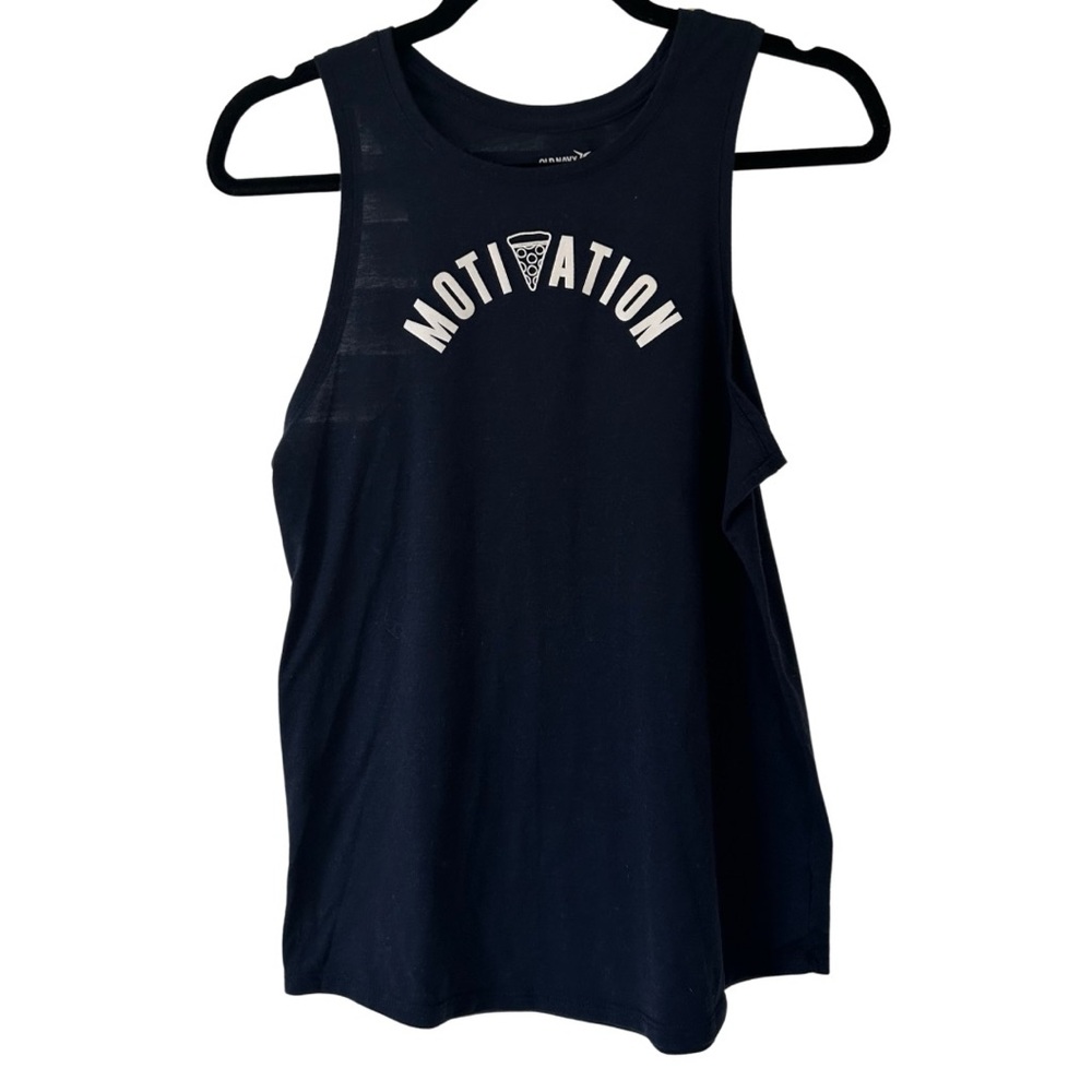 Old Navy Top Active Exercise Shirt Tank Blue Go-Dry Pizza Muscle Racerback Small